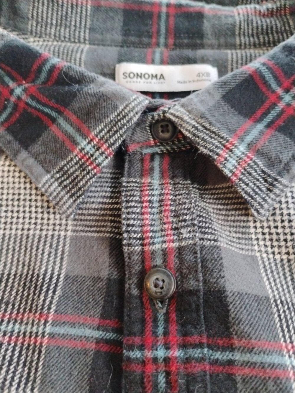 Men's Sonoma Black & Grey Plaid Cotton Flannel Shirt Size 4XL(Big)- EUC
